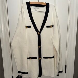 Olivia Sky White Cardigan Navy Gold Buttons Preppy Academia Blazer XL NWT